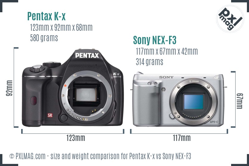 Pentax K-x vs Sony NEX-F3 size comparison