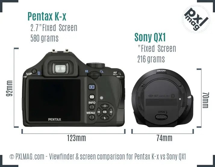 Pentax K-x vs Sony QX1 Screen and Viewfinder comparison