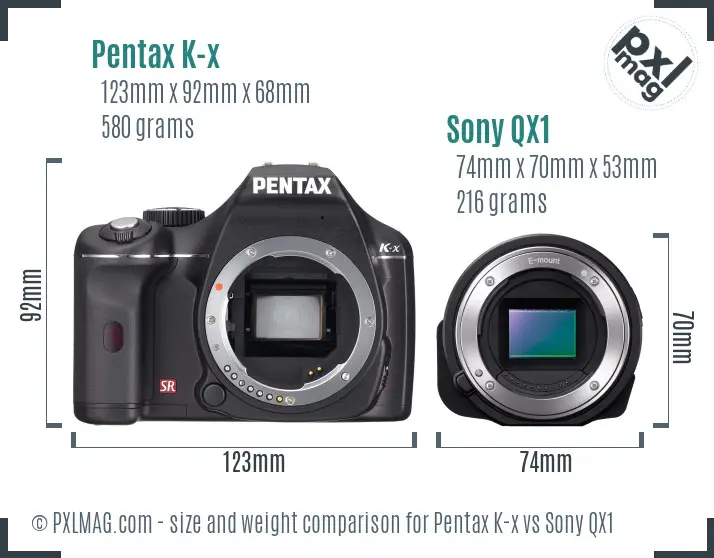 Pentax K-x vs Sony QX1 size comparison