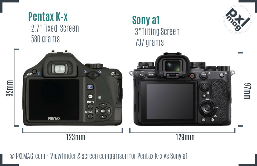 Pentax K-x vs Sony a1 Screen and Viewfinder comparison