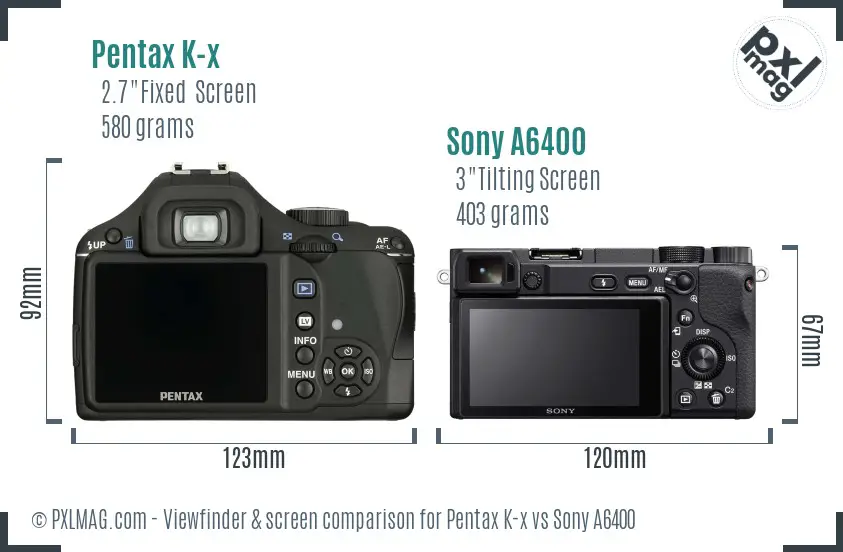 Pentax K-x vs Sony A6400 Screen and Viewfinder comparison