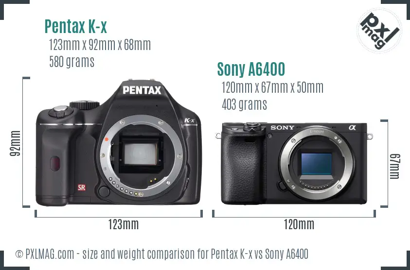Pentax K-x vs Sony A6400 size comparison