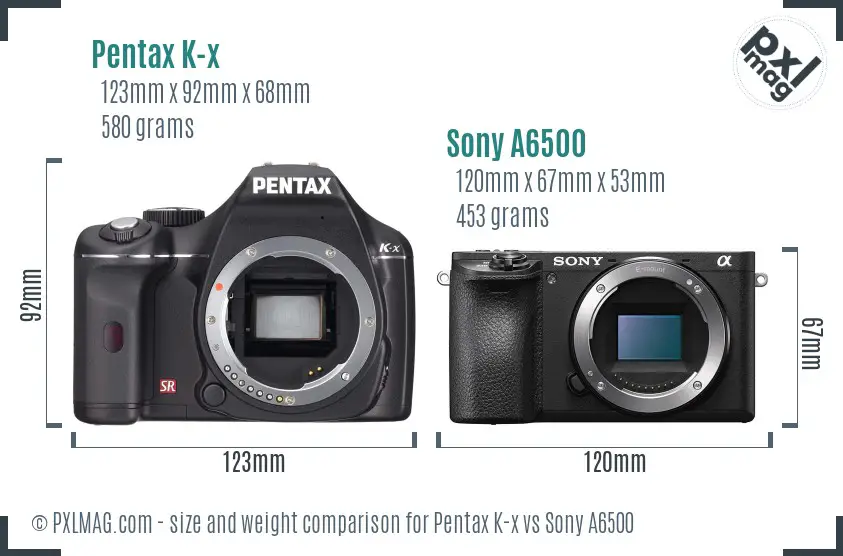 Pentax K-x vs Sony A6500 size comparison