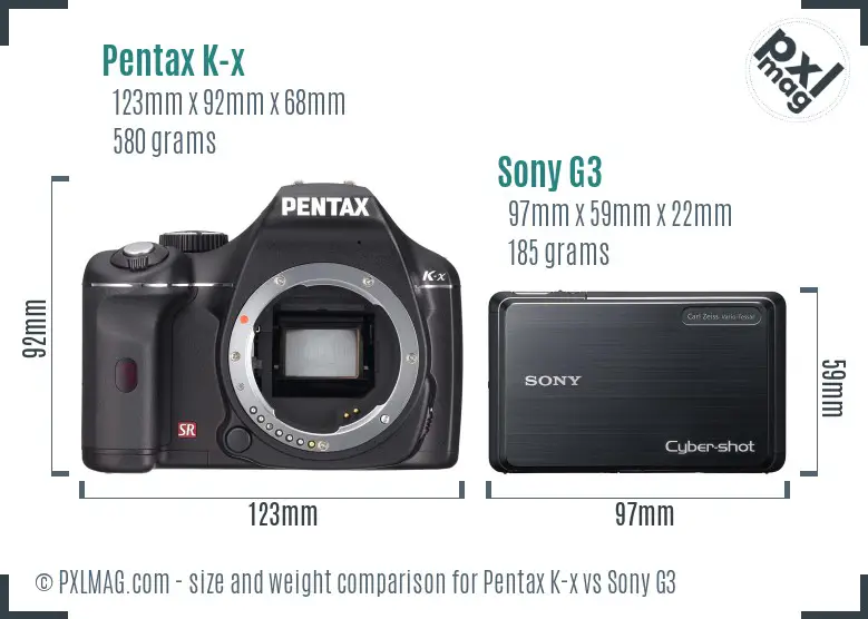 Pentax K-x vs Sony G3 size comparison