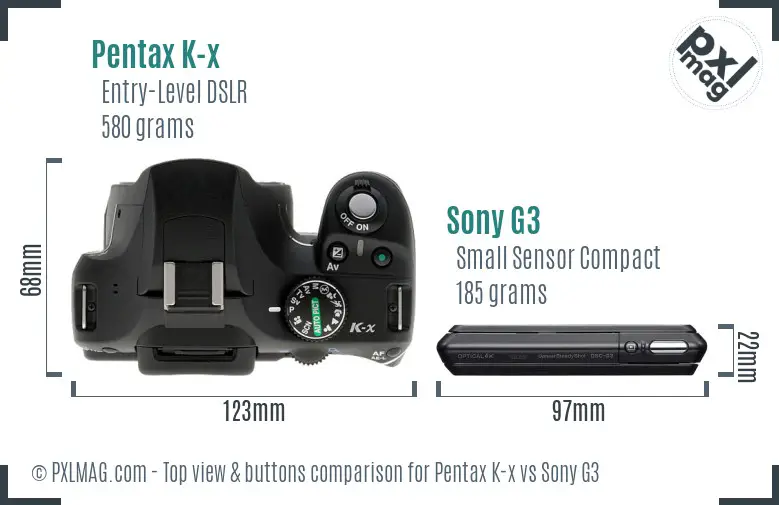 Pentax K-x vs Sony G3 top view buttons comparison