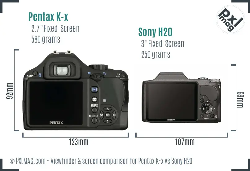 Pentax K-x vs Sony H20 Screen and Viewfinder comparison