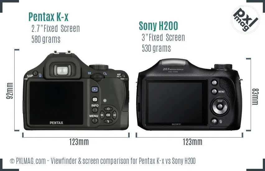 Pentax K-x vs Sony H200 Screen and Viewfinder comparison Pentax K-x vs Sony H200 Screen and Viewfinder comparison
