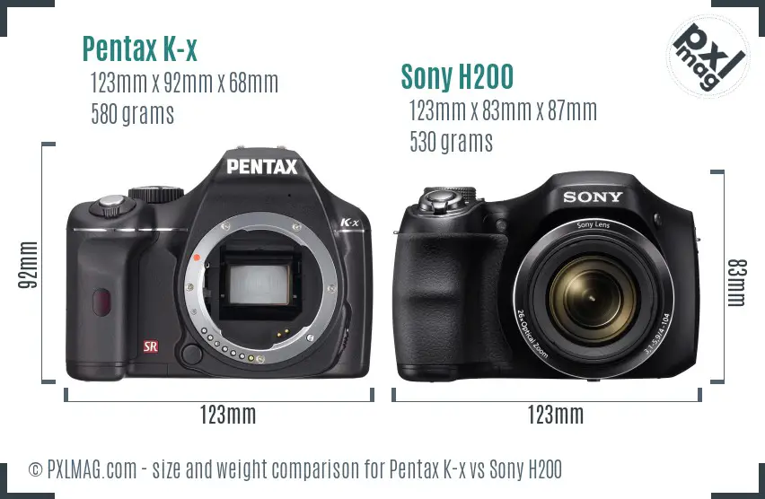 Pentax K-x vs Sony H200 size comparison Pentax K-x vs Sony H200 size comparison
