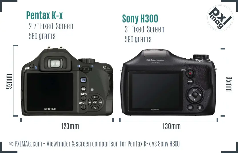 Pentax K-x vs Sony H300 Screen and Viewfinder comparison