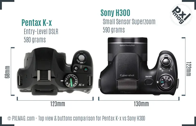 Pentax K-x vs Sony H300 top view buttons comparison