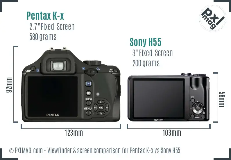 Pentax K-x vs Sony H55 Screen and Viewfinder comparison Pentax K-x vs Sony H55 Screen and Viewfinder comparison