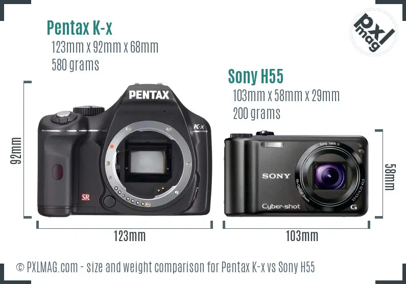 Pentax K-x vs Sony H55 size comparison Pentax K-x vs Sony H55 size comparison