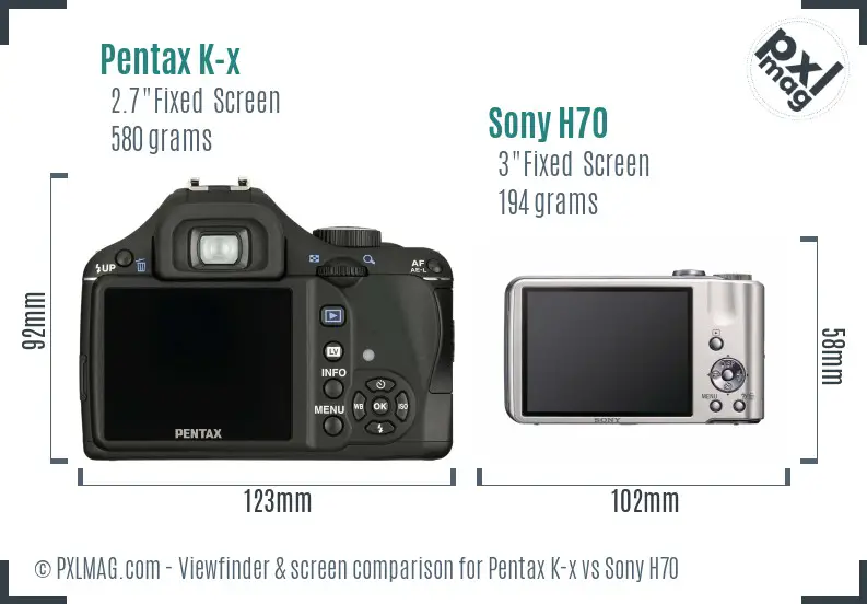 Pentax K-x vs Sony H70 Screen and Viewfinder comparison