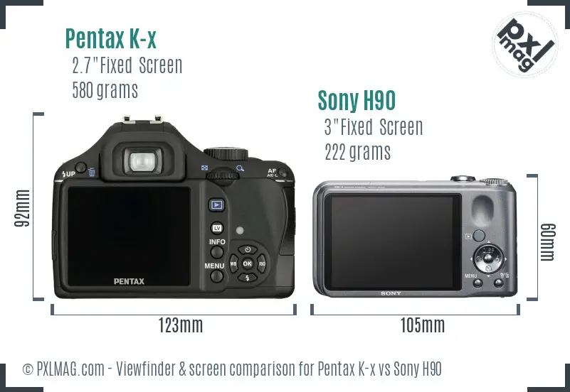 Pentax K-x vs Sony H90 Screen and Viewfinder comparison