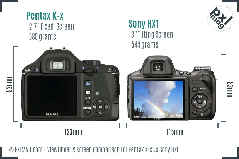Pentax K-x vs Sony HX1 Screen and Viewfinder comparison Pentax K-x vs Sony HX1 Screen and Viewfinder comparison