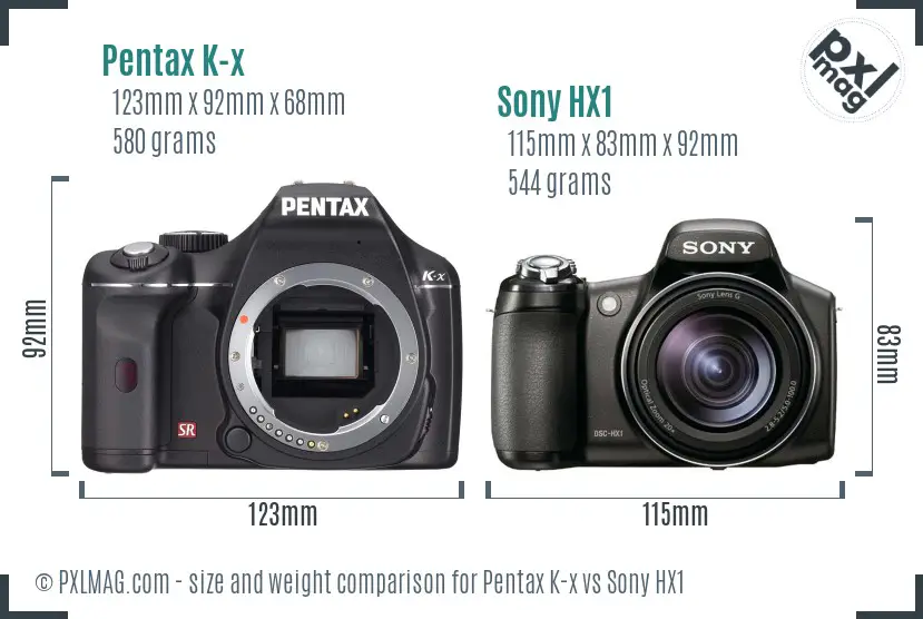 Pentax K-x vs Sony HX1 size comparison Pentax K-x vs Sony HX1 size comparison