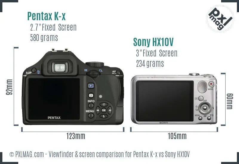 Pentax K-x vs Sony HX10V Screen and Viewfinder comparison