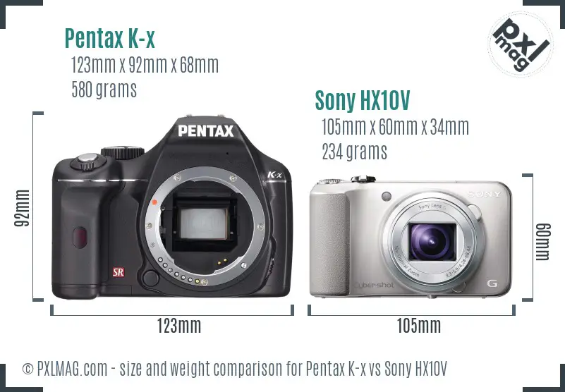 Pentax K-x vs Sony HX10V size comparison