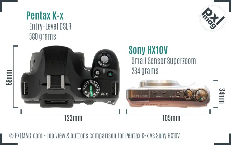 Pentax K-x vs Sony HX10V top view buttons comparison