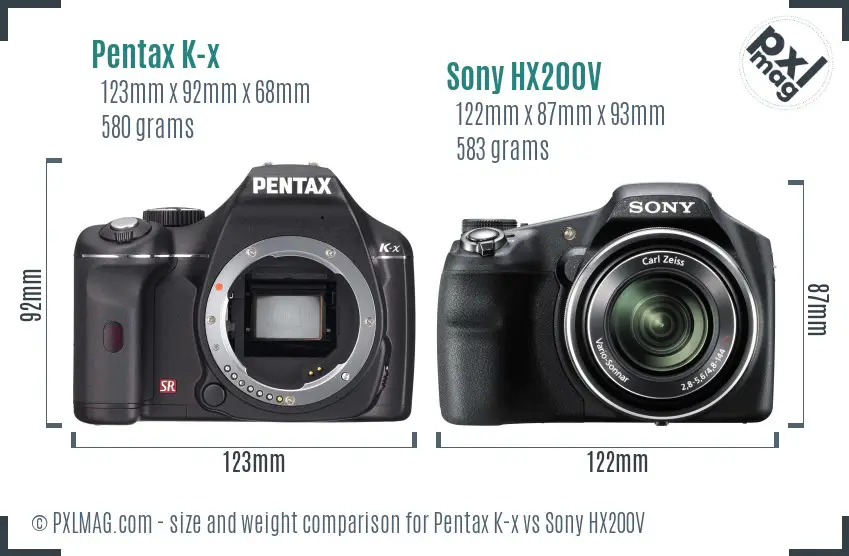 Pentax K-x vs Sony HX200V size comparison