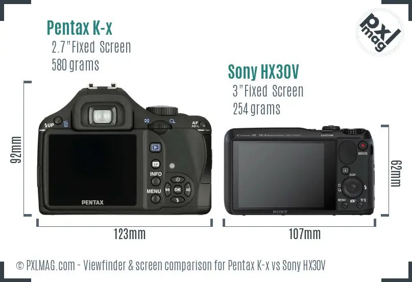 Pentax K-x vs Sony HX30V Screen and Viewfinder comparison Pentax K-x vs Sony HX30V Screen and Viewfinder comparison