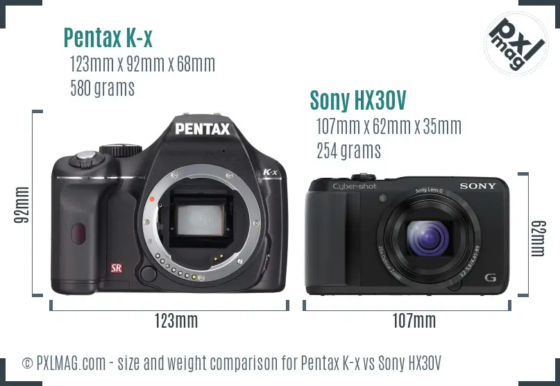 Pentax K-x vs Sony HX30V size comparison Pentax K-x vs Sony HX30V size comparison