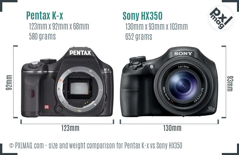 Pentax K-x vs Sony HX350 size comparison