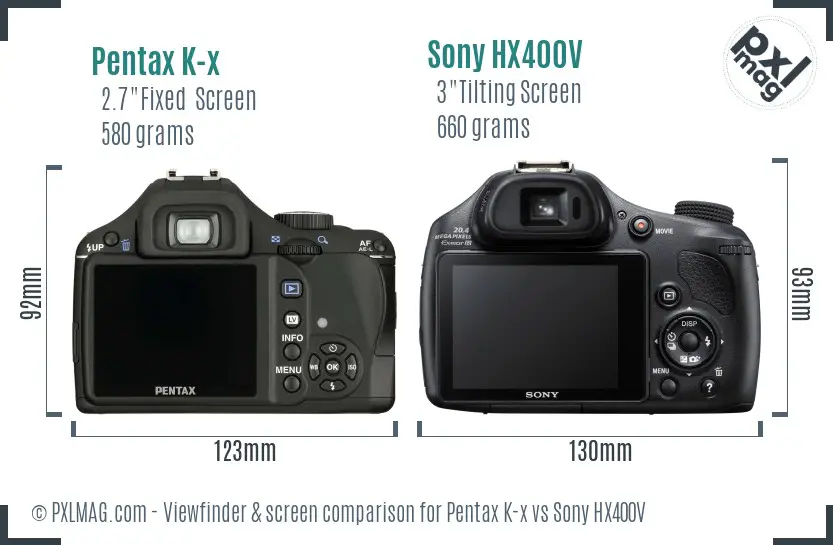 Pentax K-x vs Sony HX400V Screen and Viewfinder comparison Pentax K-x vs Sony HX400V Screen and Viewfinder comparison