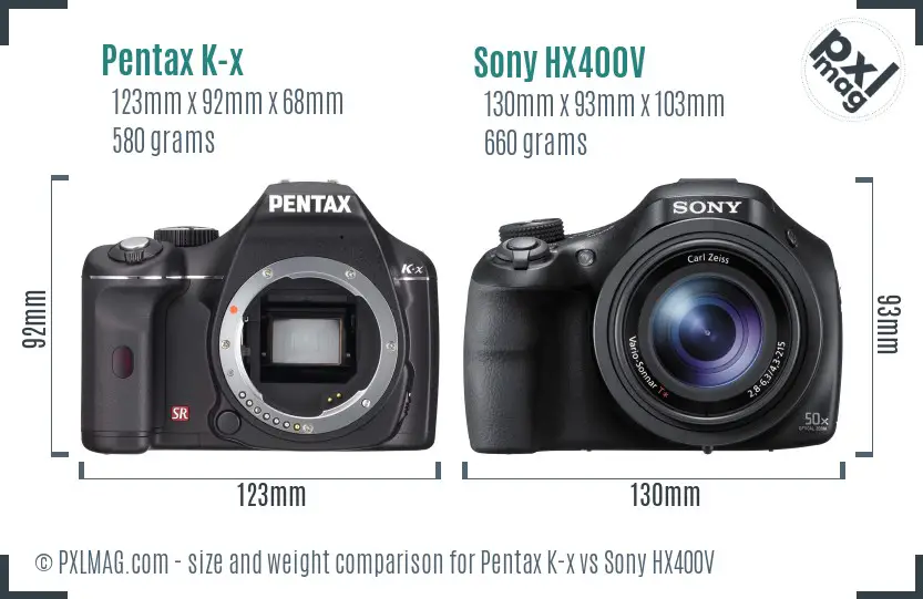 Pentax K-x vs Sony HX400V size comparison Pentax K-x vs Sony HX400V size comparison