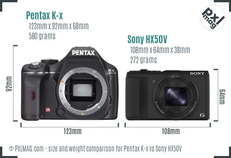 Pentax K-x vs Sony HX50V size comparison Pentax K-x vs Sony HX50V size comparison