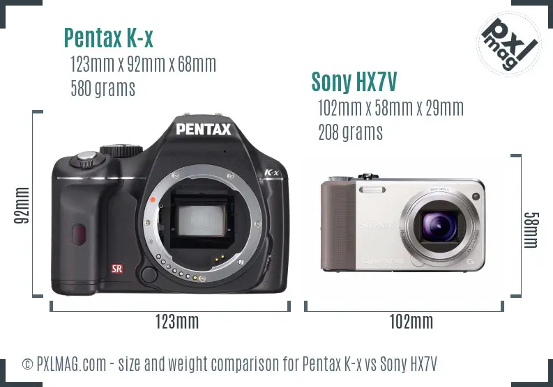 Pentax K-x vs Sony HX7V size comparison