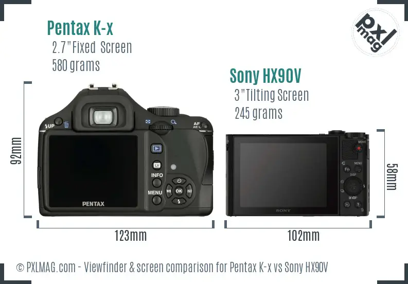 Pentax K-x vs Sony HX90V Screen and Viewfinder comparison Pentax K-x vs Sony HX90V Screen and Viewfinder comparison