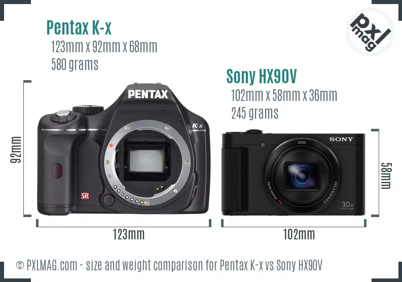 Pentax K-x vs Sony HX90V size comparison Pentax K-x vs Sony HX90V size comparison