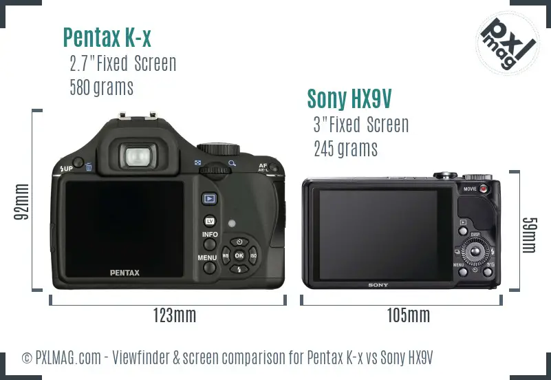 Pentax K-x vs Sony HX9V Screen and Viewfinder comparison Pentax K-x vs Sony HX9V Screen and Viewfinder comparison