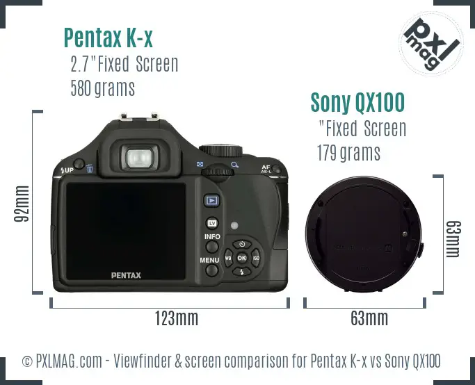 Pentax K-x vs Sony QX100 Screen and Viewfinder comparison
