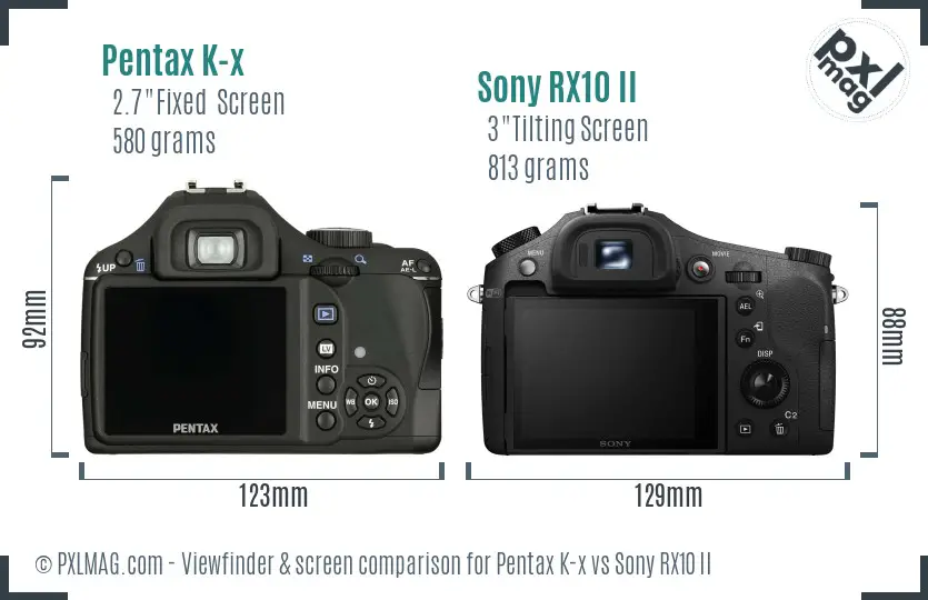 Pentax K-x vs Sony RX10 II Screen and Viewfinder comparison