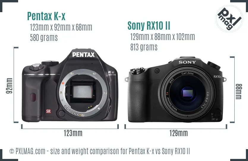 Pentax K-x vs Sony RX10 II size comparison