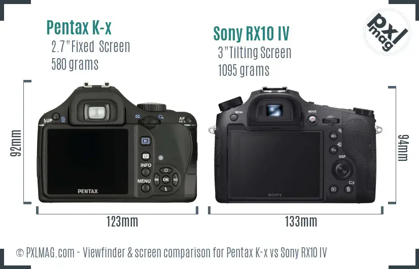 Pentax K-x vs Sony RX10 IV Screen and Viewfinder comparison