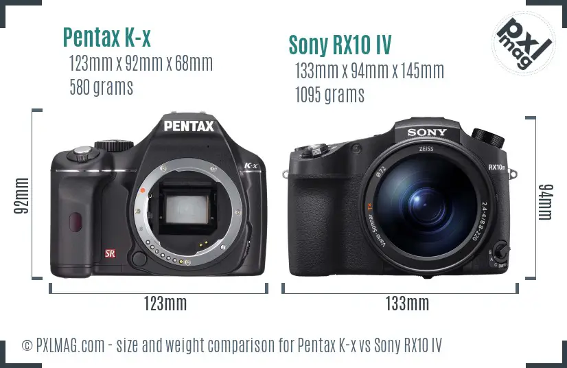 Pentax K-x vs Sony RX10 IV size comparison