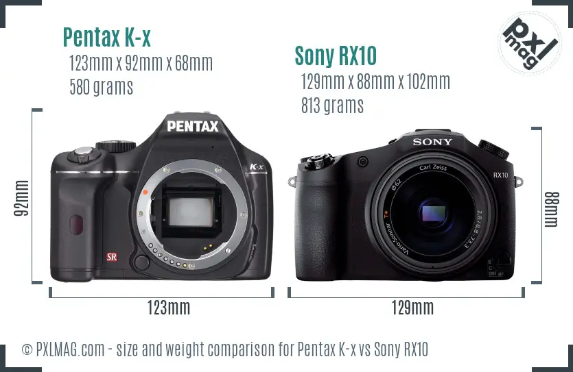 Pentax K-x vs Sony RX10 size comparison