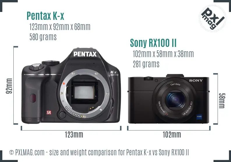 Pentax K-x vs Sony RX100 II size comparison