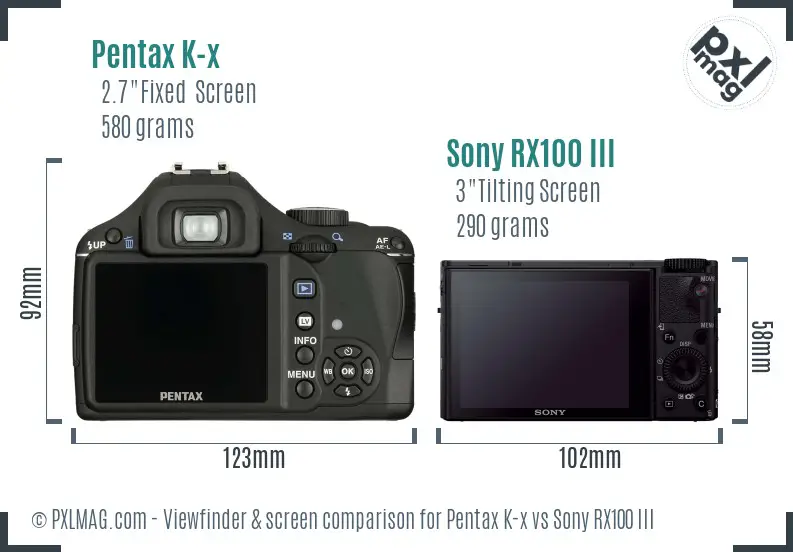 Pentax K-x vs Sony RX100 III Screen and Viewfinder comparison Pentax K-x vs Sony RX100 III Screen and Viewfinder comparison