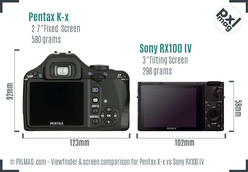 Pentax K-x vs Sony RX100 IV Screen and Viewfinder comparison Pentax K-x vs Sony RX100 IV Screen and Viewfinder comparison