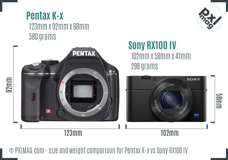 Pentax K-x vs Sony RX100 IV size comparison Pentax K-x vs Sony RX100 IV size comparison