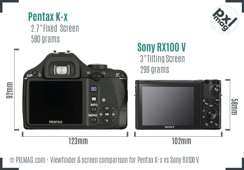 Pentax K-x vs Sony RX100 V Screen and Viewfinder comparison