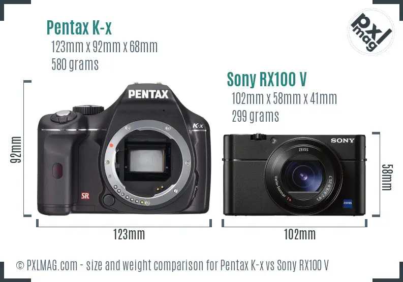 Pentax K-x vs Sony RX100 V size comparison