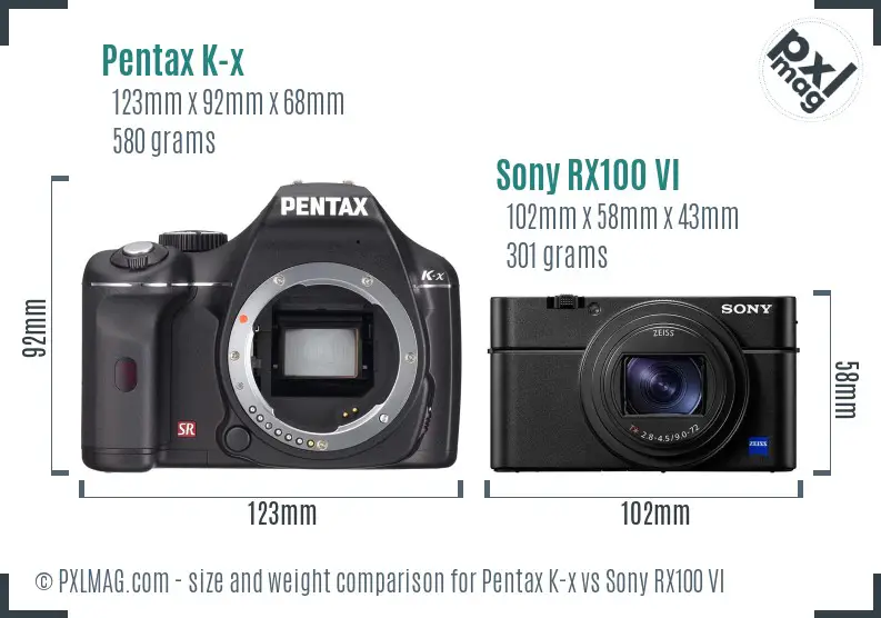 Pentax K-x vs Sony RX100 VI size comparison
