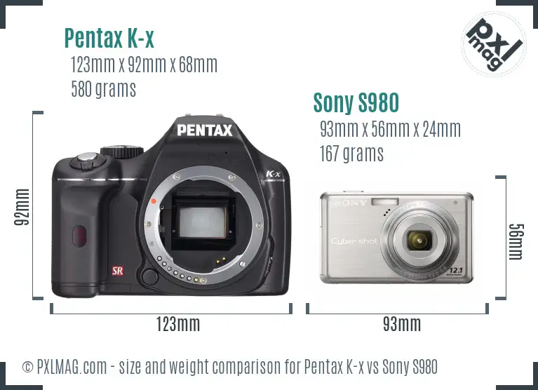 Pentax K-x vs Sony S980 size comparison