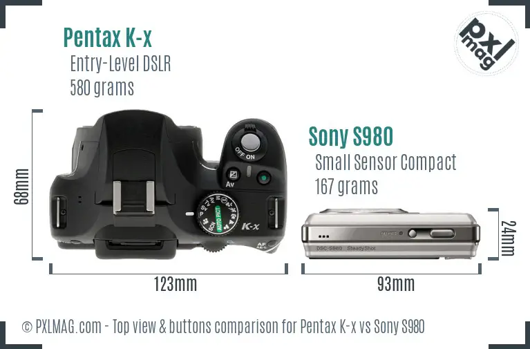 Pentax K-x vs Sony S980 top view buttons comparison