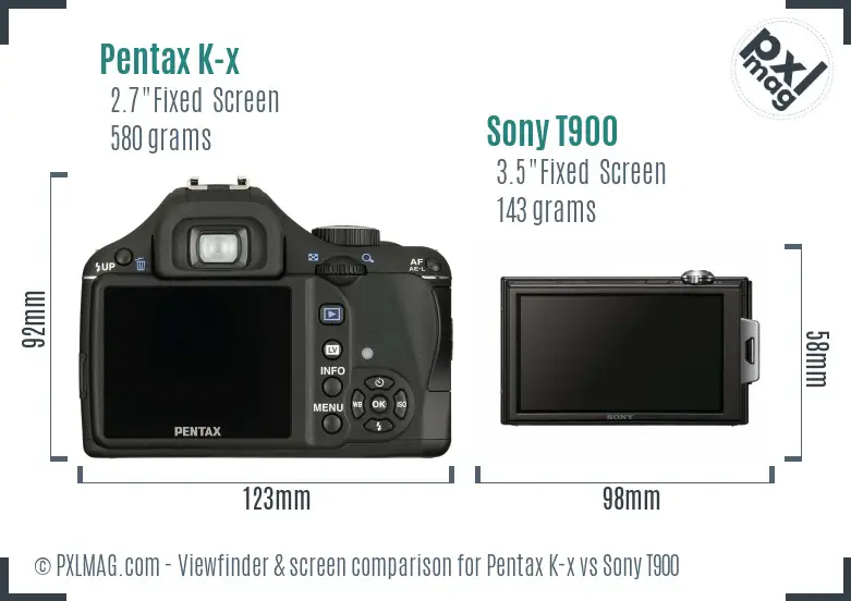 Pentax K-x vs Sony T900 Screen and Viewfinder comparison